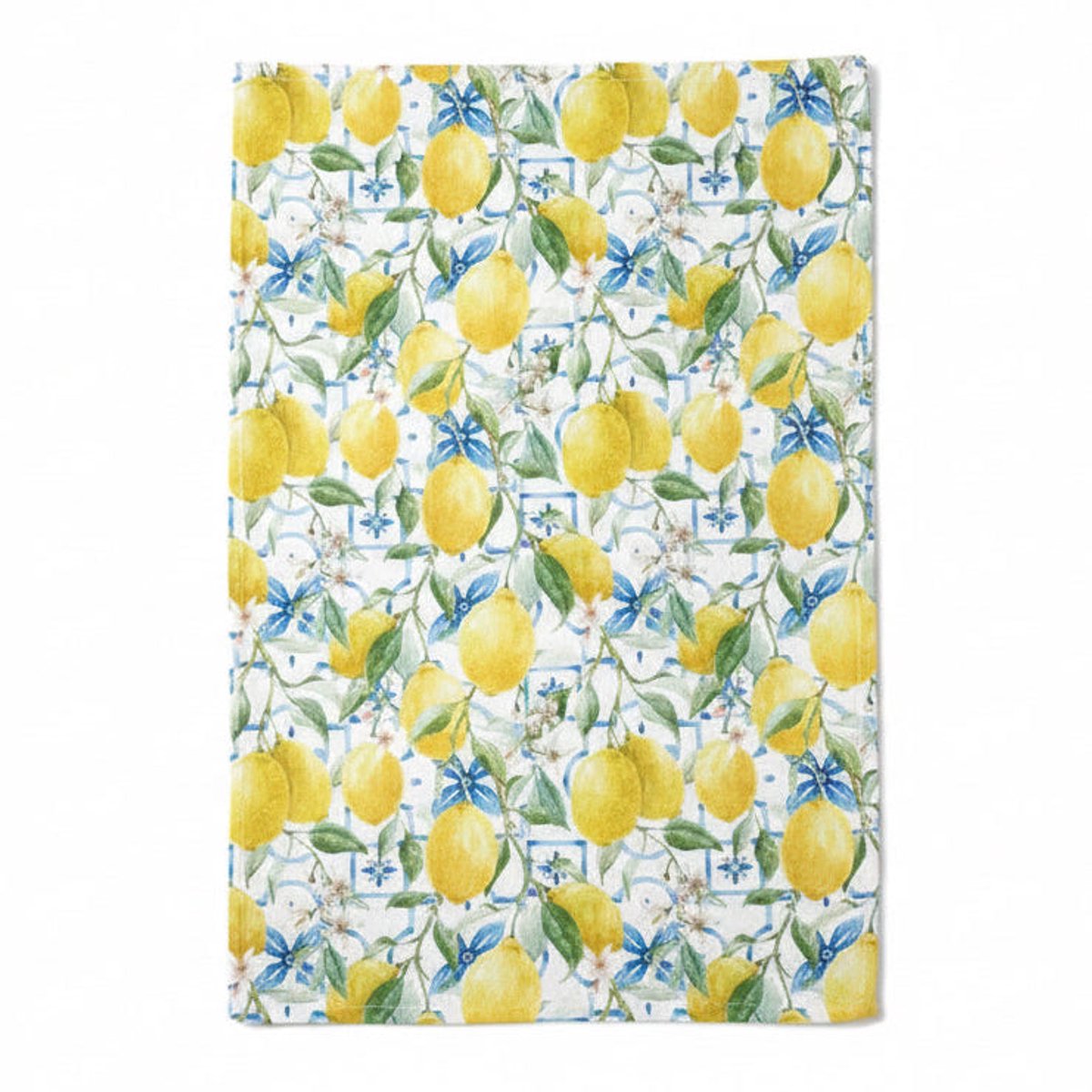 Ambiente Theedoek Mediterranean Lemons wit geel 70x50cm