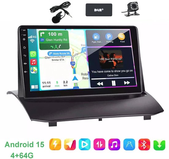 Android 15 autoradio 9″ Ford Fiesta MK6 2009-2017 GPS WiFi Bluetooth CarPlay Android Auto DAB+ camera