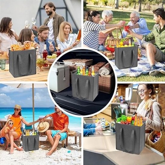3 stuks - Geïsoleerde tas - Opbergzak - Draagbare Isothermische Tas - Opvouwbare Koel-/Warmtetas met Handvat - Binnenzak van Aluminium Folie - Voor Boodschappen, Picknick en Maaltijdbezorging - Grijs — afbeelding 4