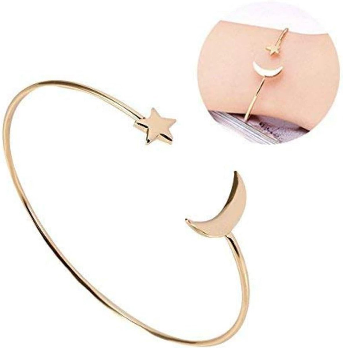 Stijlvolle open armband met sterren en maan decoratie voor dames en meisjes, 2.4 inch, trendy modeaccessoire, perfect voor elke gelegenheid