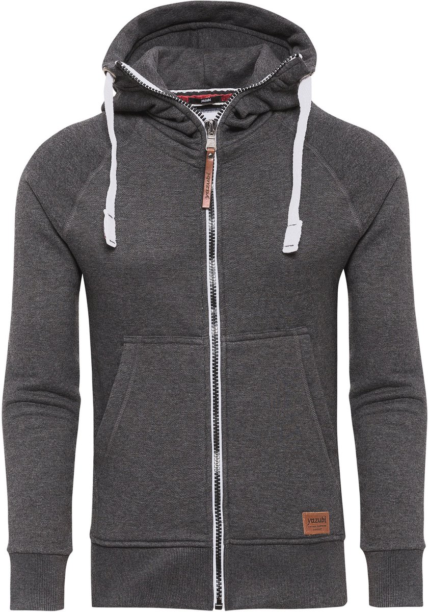 Yazubi Heren Hoodie Jacob – Regular Fit – Katoenmix Stretch – Donkergrijs – Rits & Kap