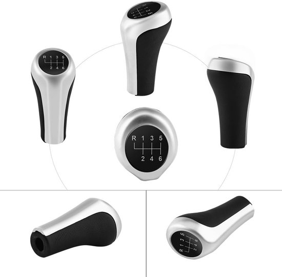 Schakelknop - Pookknop Versnellingspook - Auto Interieur Upgraden - Zes Versnellingen Symbool - 5.5 x 10cm - Zilver Zwart — afbeelding 2
