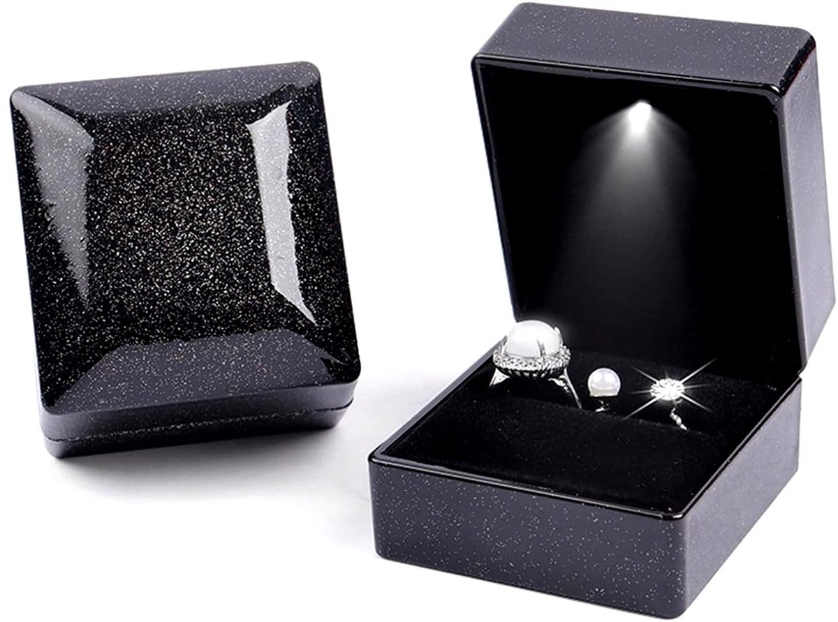 Ringdoosje met LED Licht – Midnight Sparkle – Voor Huwelijk, Verloving of Valentijnsdag