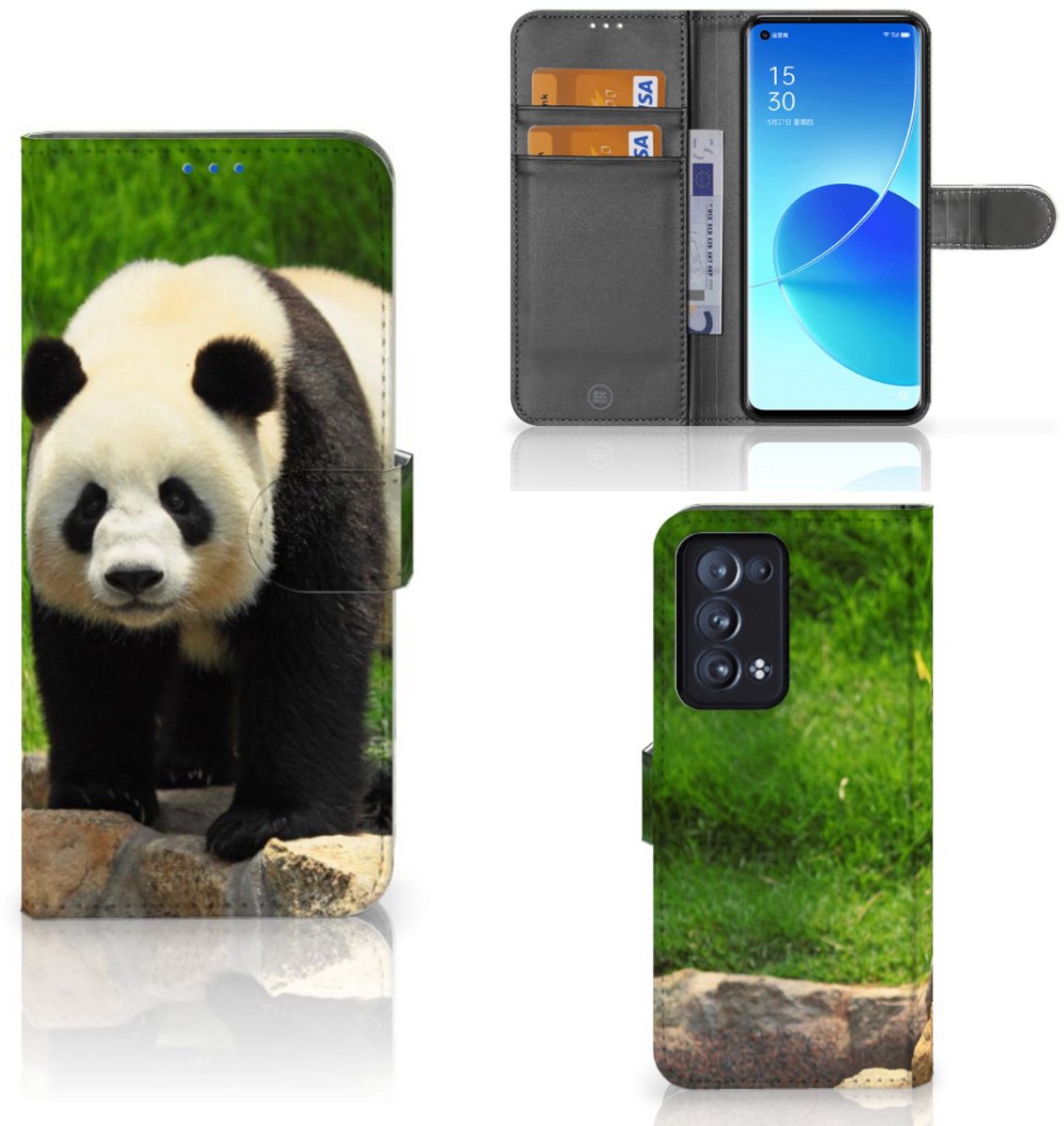 OPPO Reno 6 Pro Plus 5G Telefoonhoesje met Pasjes Panda
