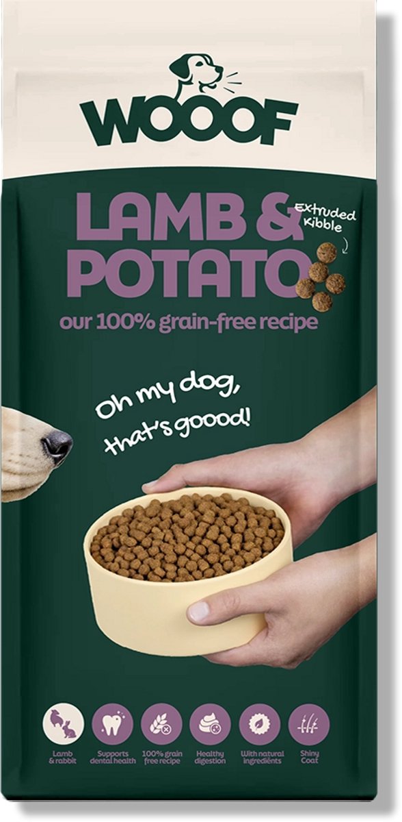 WOOOF Lam en Aardappel Krokante Hondenbrokken 36kg - Graanvrij - Hondenvoer Gevoeldige Honden - 36kg