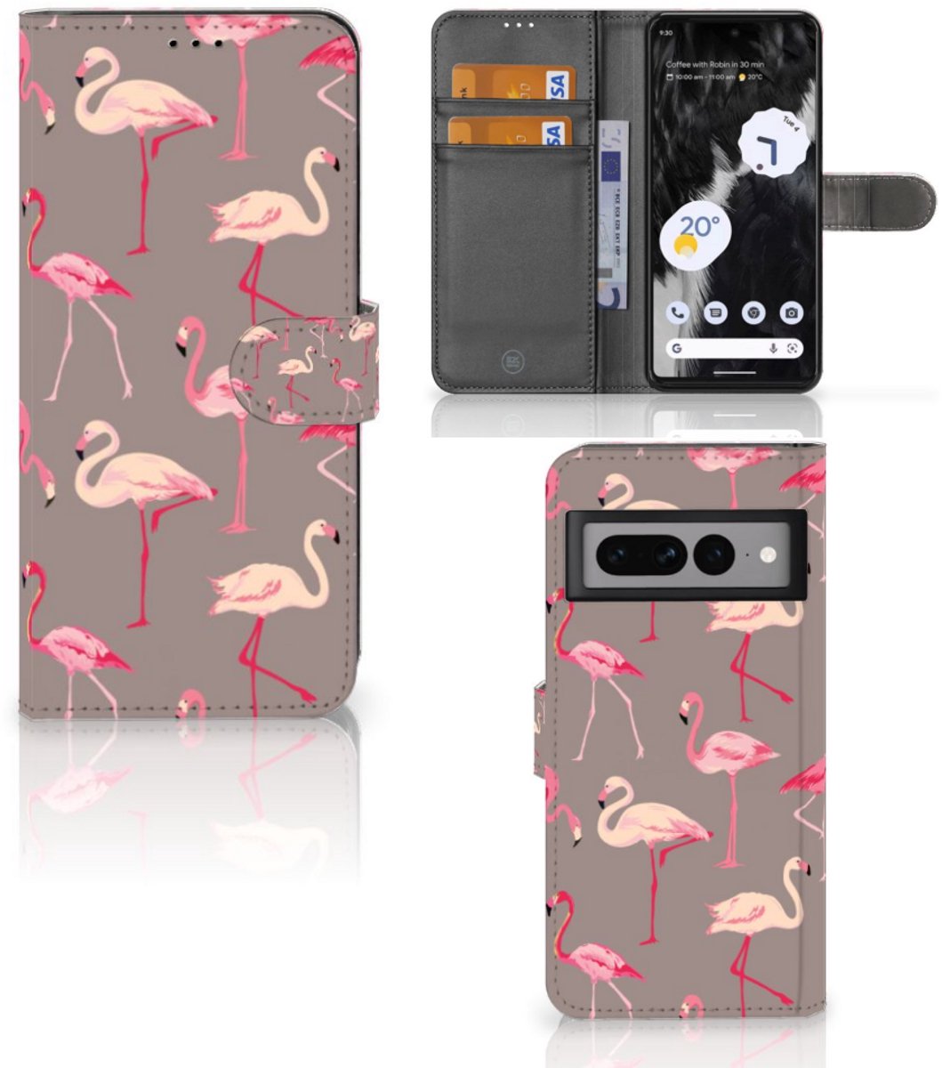 Google Pixel 7 Pro Telefoonhoesje met Pasjes Flamingo
