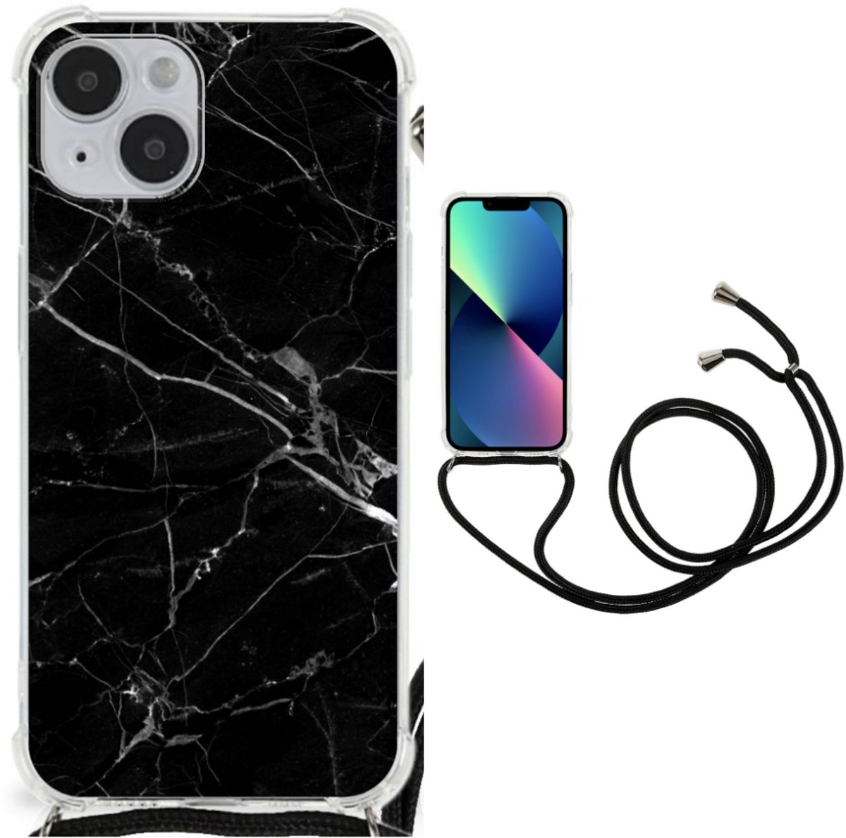 iPhone 14 Plus Anti-Shock Hoesje Marmer Zwart - Origineel Cadeau Vader