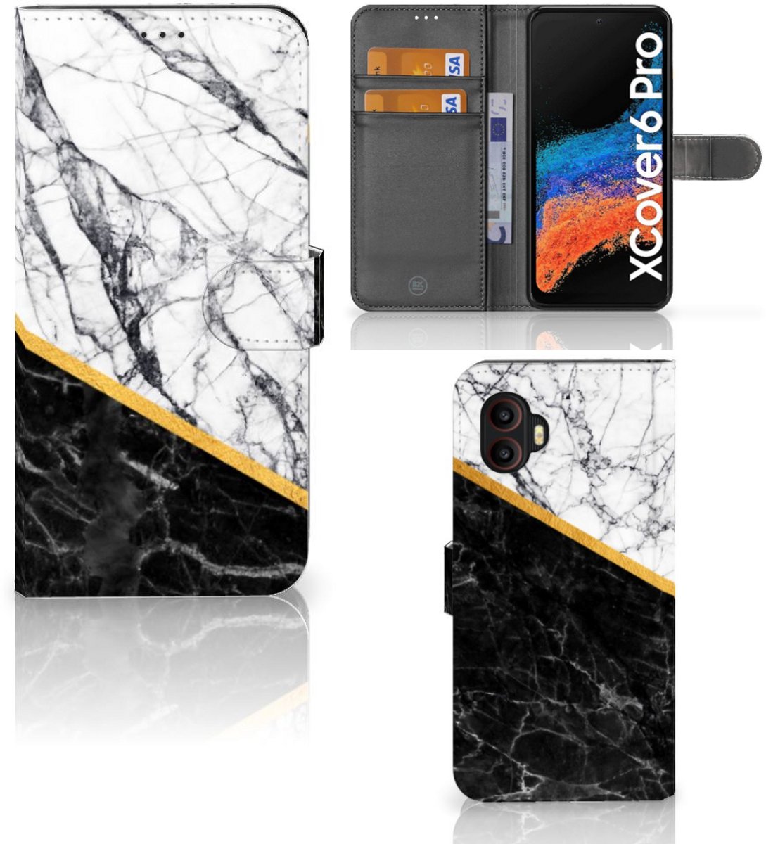 Samsung Galaxy Xcover 6 Pro Bookcase Marmer Wit Zwart - Origineel Cadeau Man