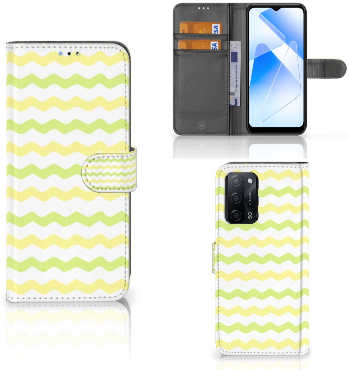 Boekhoesje voor OPPO A16/A16s/A54s Telefoon Hoesje Waves Yellow