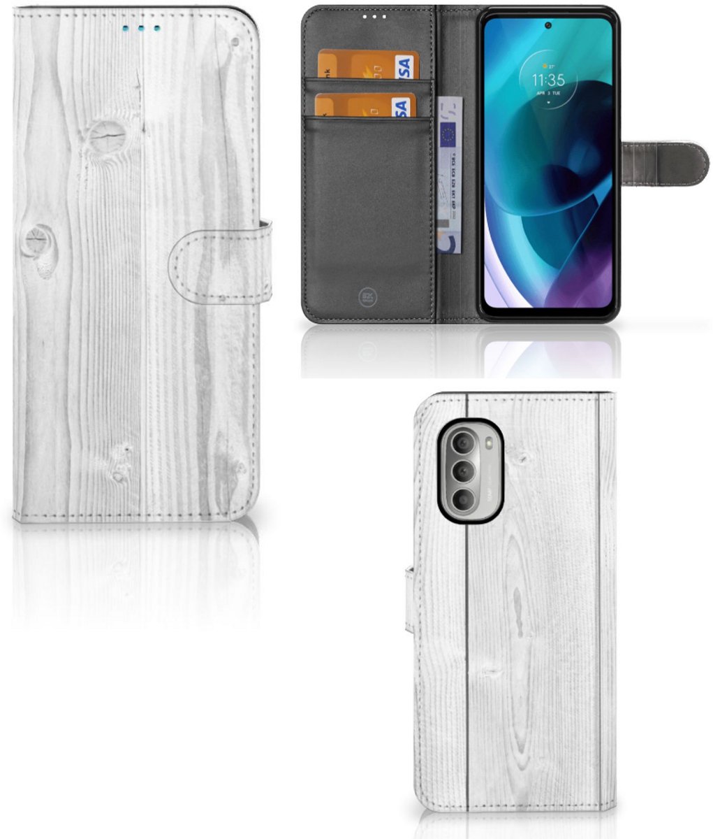 Motorola Moto G51 5G Book Style Case White Wood