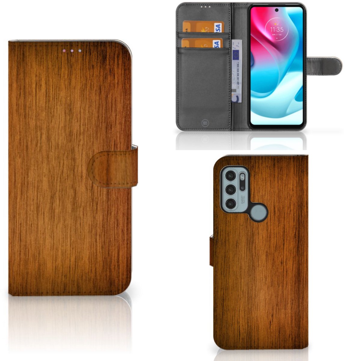 Motorola Moto G60s Book Style Case Donker Hout