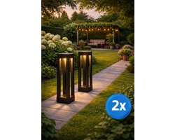 Narvie Solar Tuinlamp Set van 2 - Buitenlamp Zonne-energie - LED Tuinverlichting - IP44 Waterdicht - Staande Padverlichting - Zwart