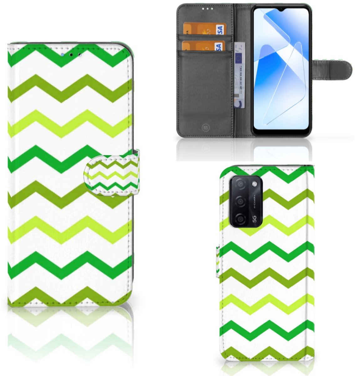 OPPO A16/A16s/A54s Telefoon Hoesje Zigzag Groen