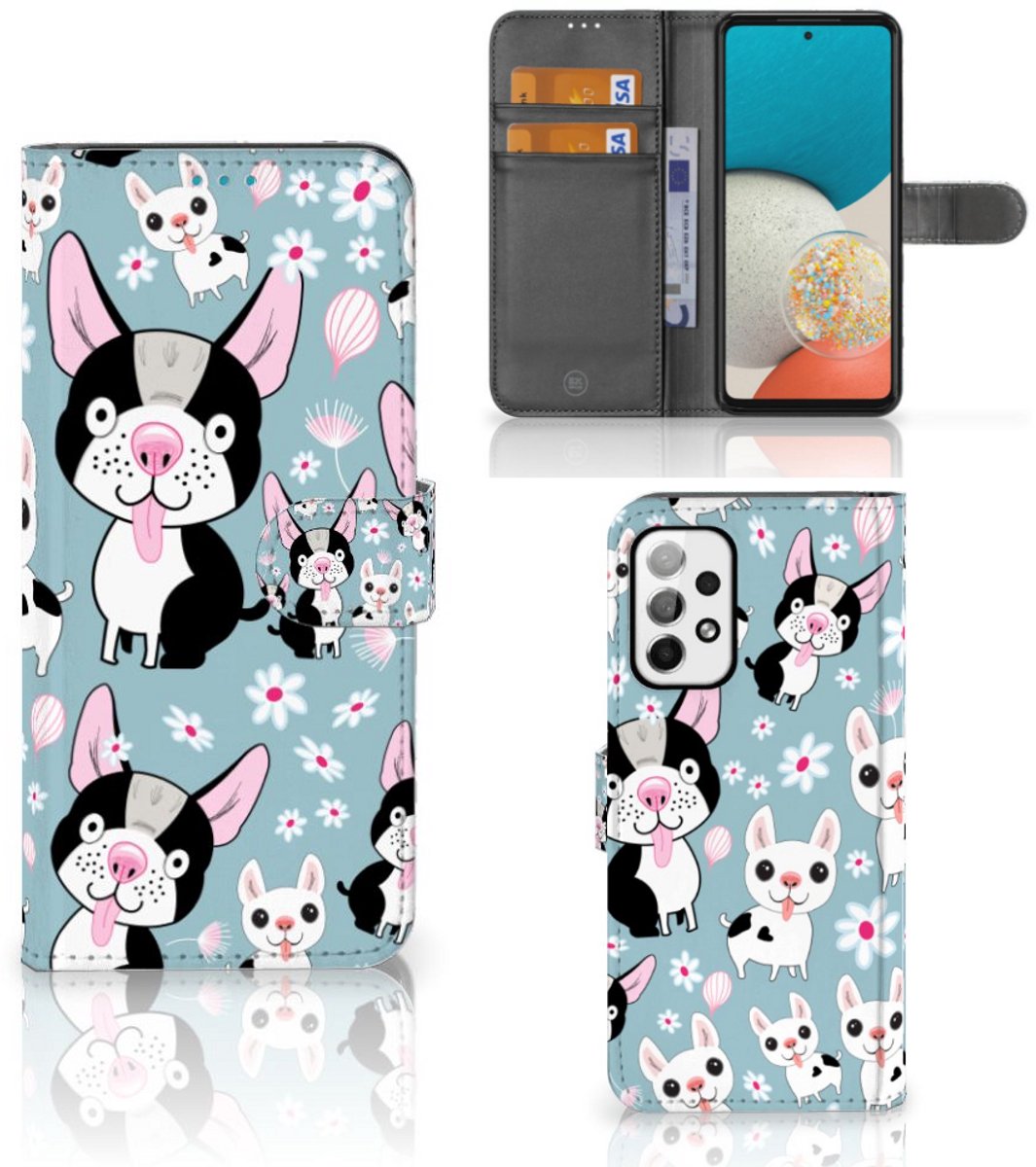 Book Case voor Samsung Galaxy A73 5G Telefoonhoesje met Pasjes Hondjes