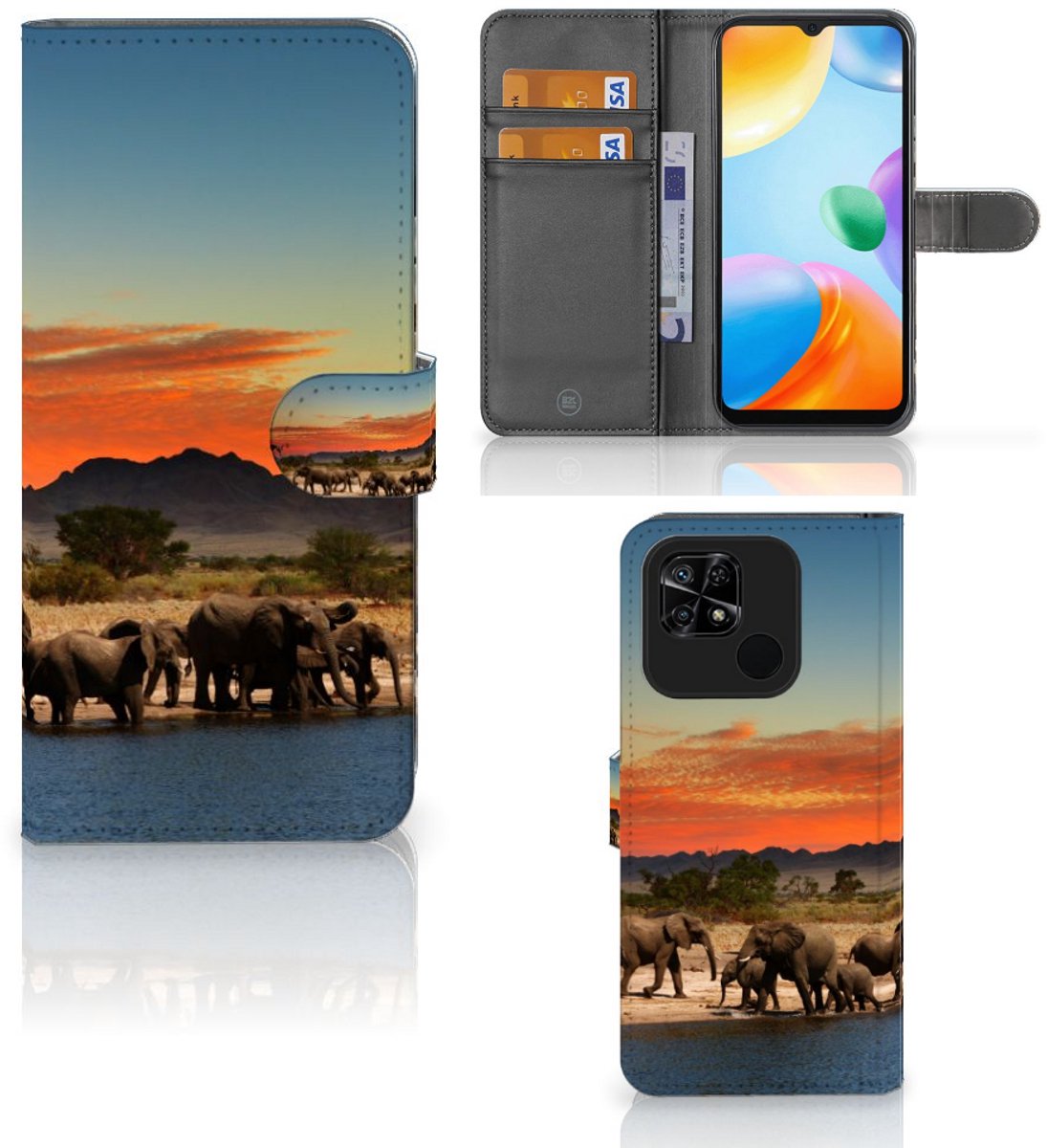 Xiaomi Redmi 10C Telefoonhoesje met Pasjes Olifanten