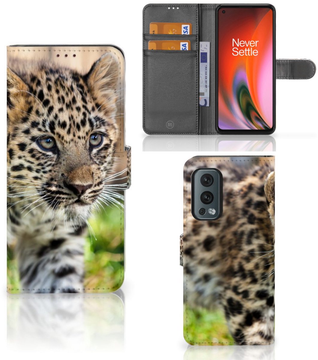 OnePlus Nord 2 5G Telefoonhoesje met Pasjes Baby Luipaard