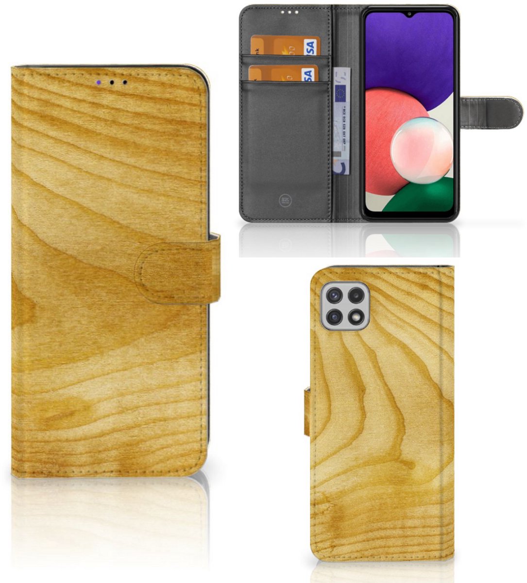 Samsung Galaxy A22 5G Book Style Case Licht Hout