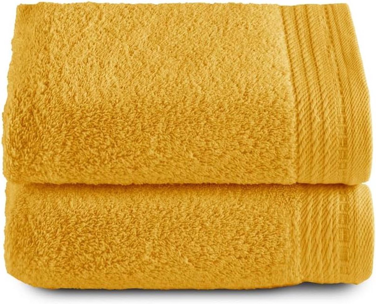 RIZO Top Towel 2 handdoeken, badhanddoeken, 100% gekamd katoen, 600 g/m², 100 x 50 cm, gou