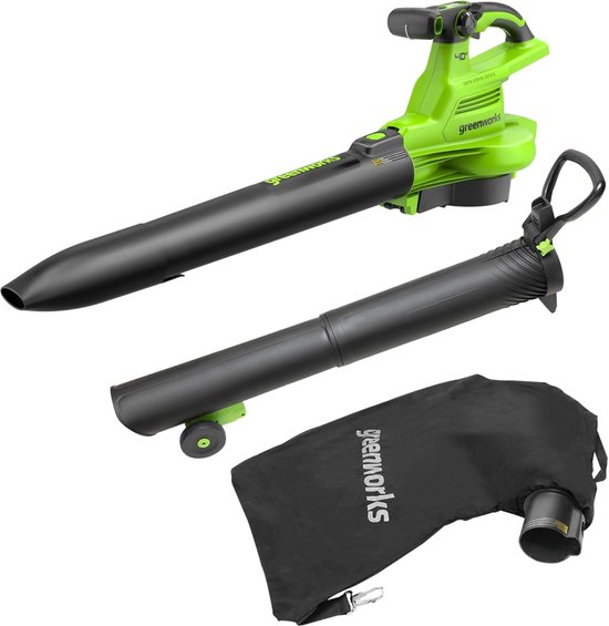 Greenworks GD24X2BV Accu Bladblazer en Zuiger met Schouderriem, Borstelloze Motor, 322 km/u, 9 m³/min, 45L Opvangzak ZONDER Twee van 24V (48V Equivalent) Accu’s & Lader — afbeelding 2