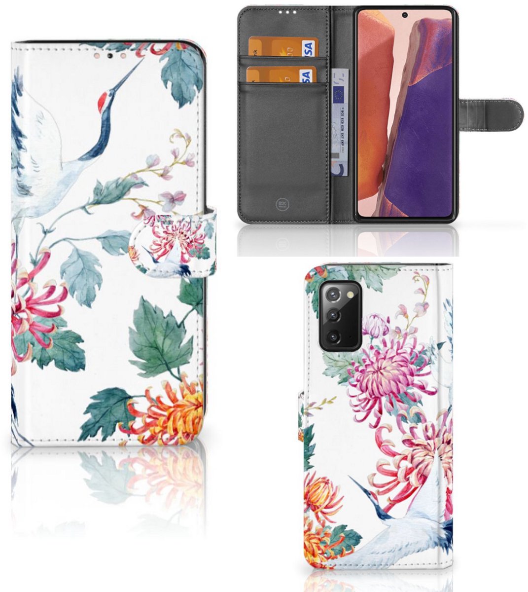 Book Case voor Samsung Galaxy Note 20 Telefoonhoesje met Pasjes Bird Flowers