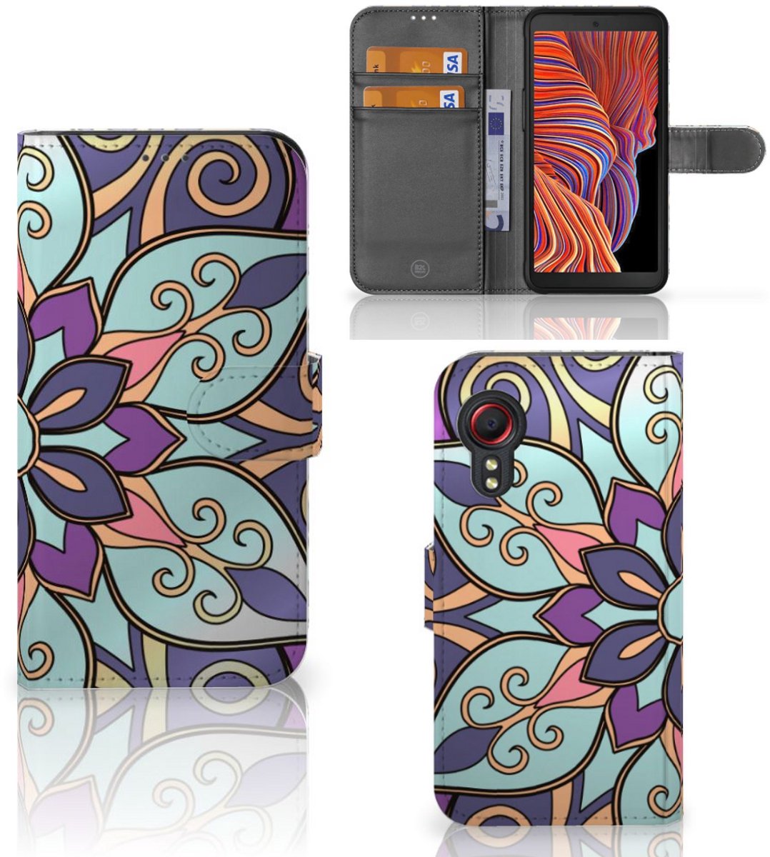 Book Case voor Samsung Galaxy Xcover 5 Hoesje Purple Flower