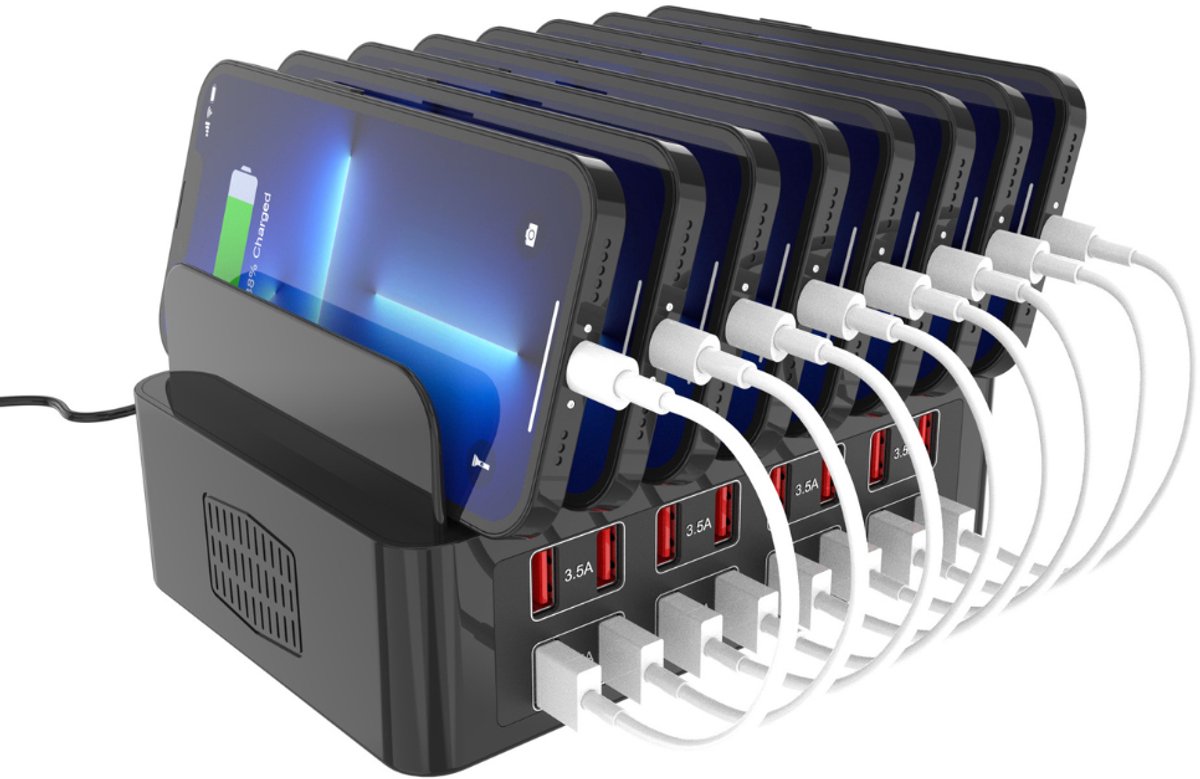 Image of USB Hub met Voeding – 16 Poorten Oplaadstation voor Tablets & Smartphones – 150W Fast Charge Snellader – USB Verdeler - Multi Oplader Bureau