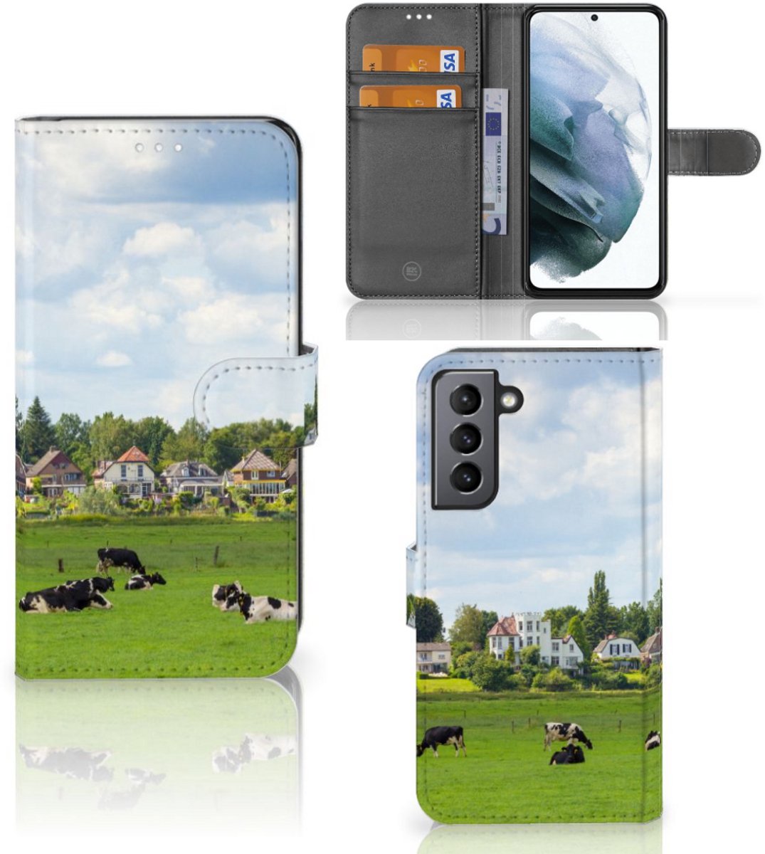 Book Case voor Samsung Galaxy S21 FE Telefoonhoesje met Pasjes Koeien