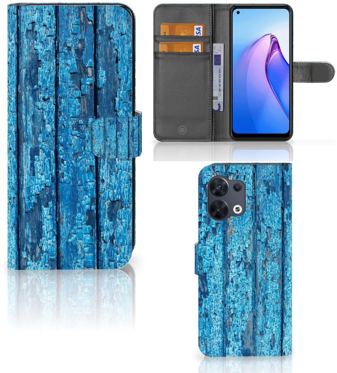 OPPO Reno8 Book Style Case Wood Blue