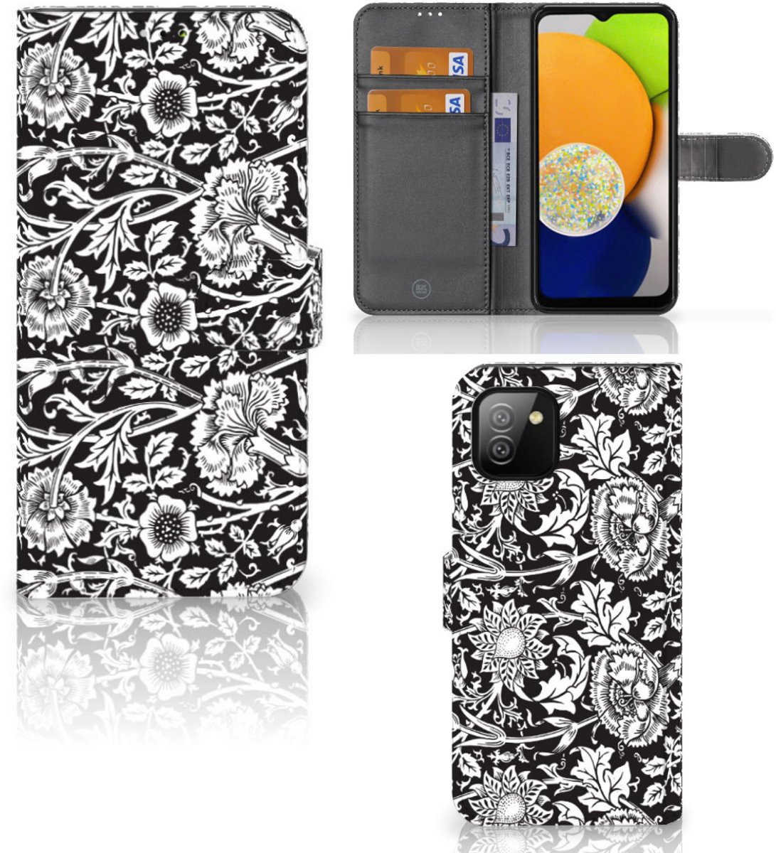 Samsung Galaxy A03 Hoesje Black Flowers