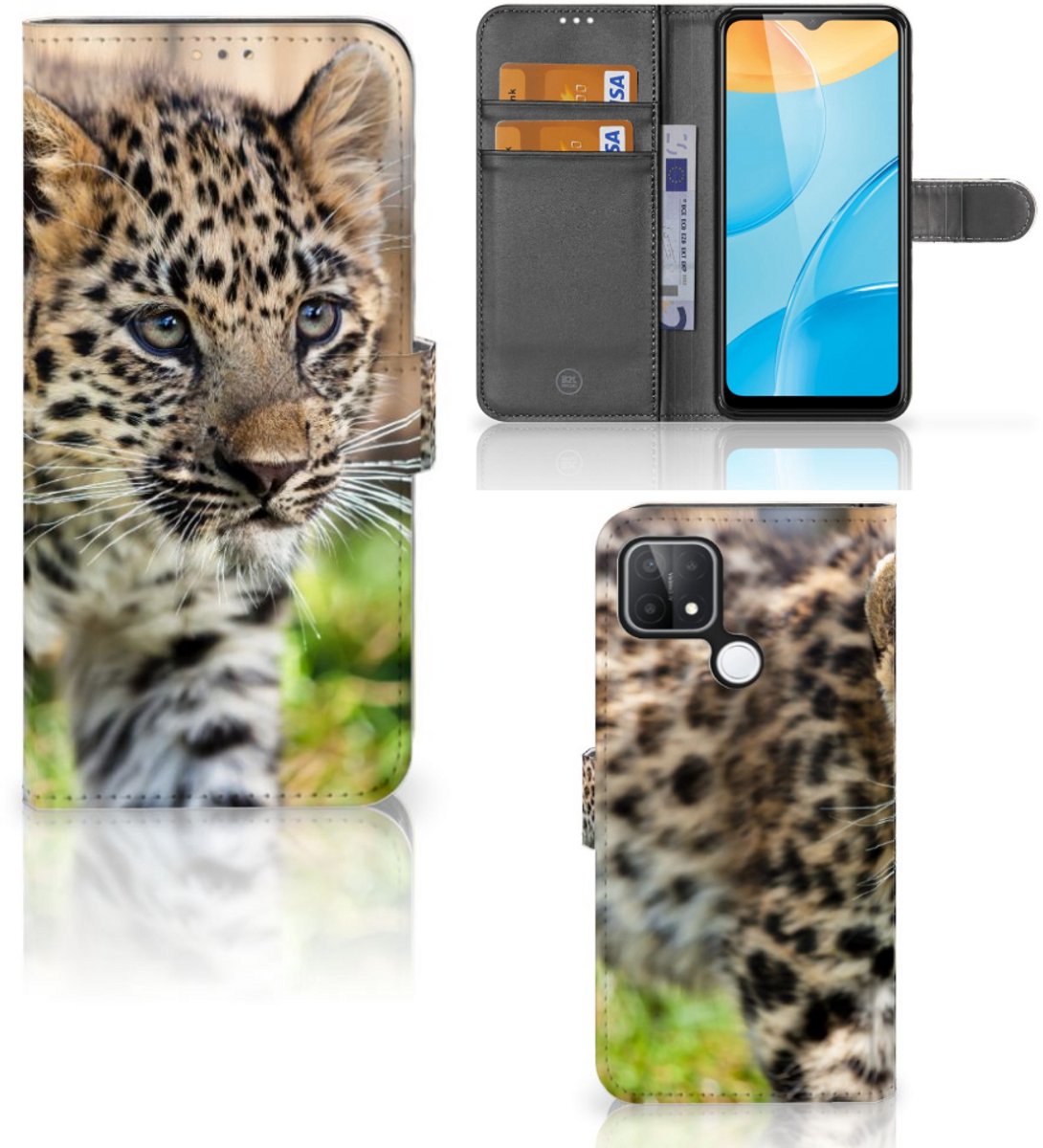 OPPO A15 Telefoonhoesje met Pasjes Baby Luipaard