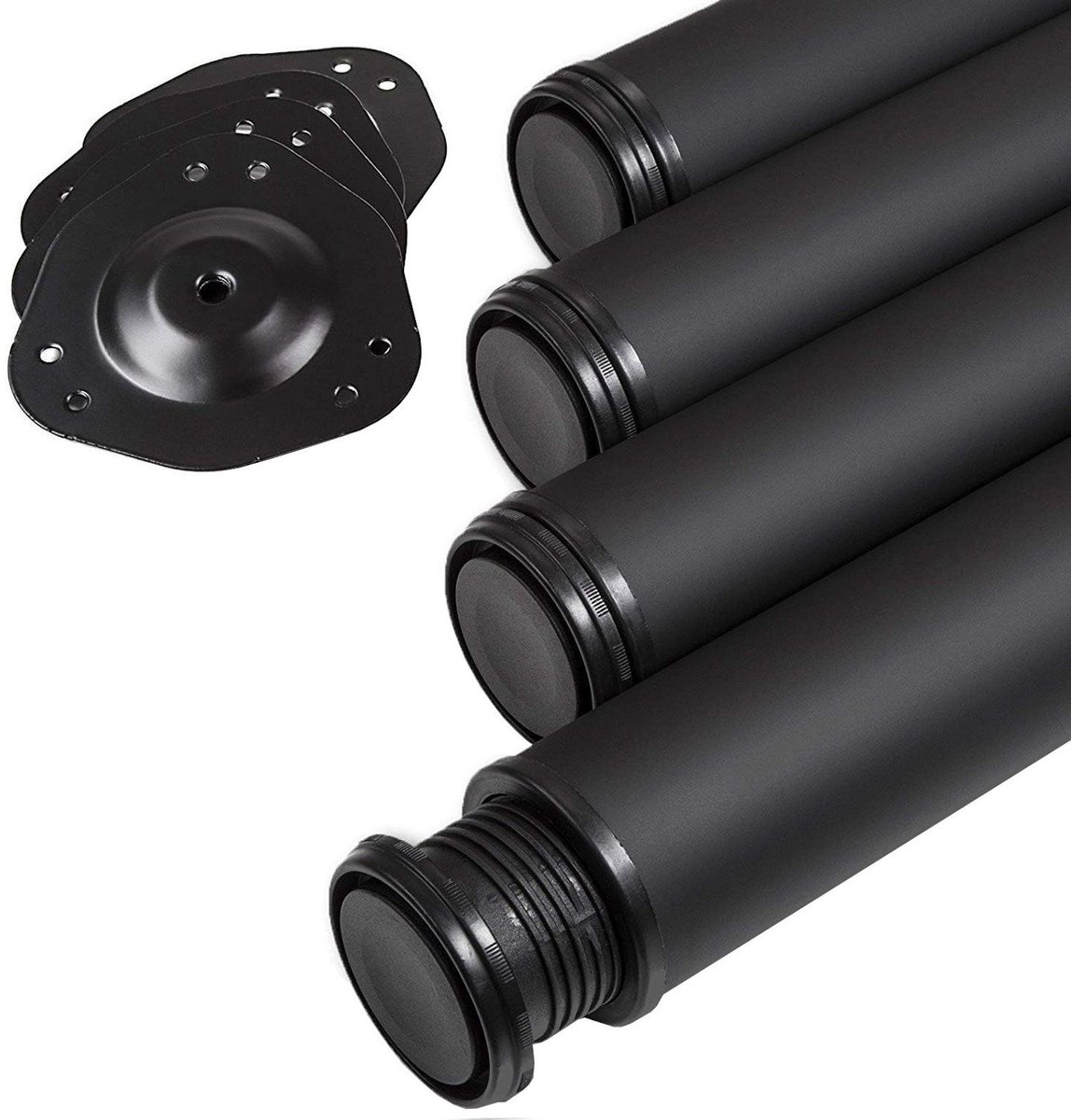 Sotech 4 stuks Tafelpoten Hoogte 870 mm Ø 76 / 80 mm staal met zwart oppervlak belastbaar tot 300 kg (75 kg per stuk) met 32 mm hoogteverstelling