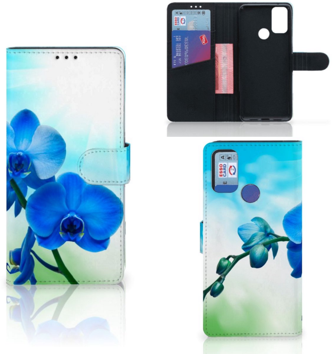 Book Case voor Alcatel 1S (2021) Hoesje Orchidee Blauw - Cadeau voor je Moeder