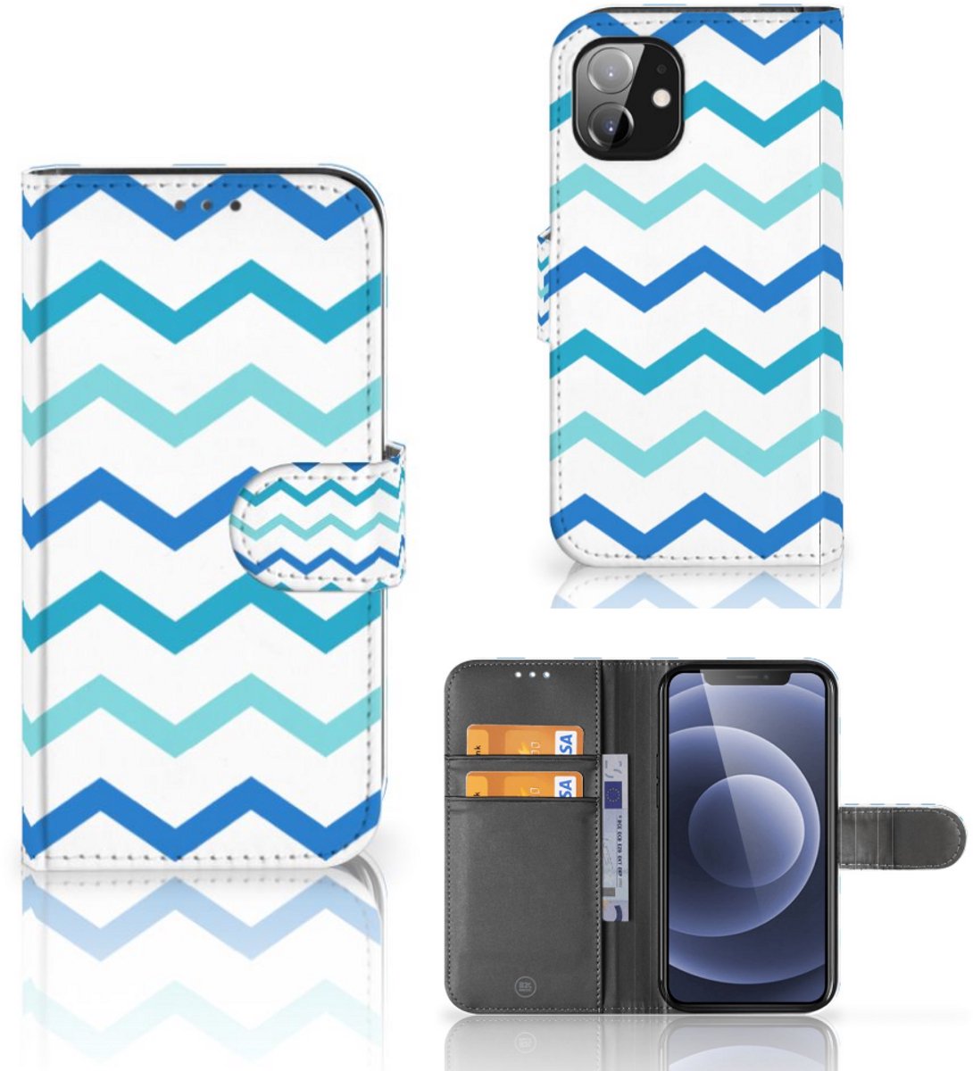 Apple iPhone 12 Mini Telefoon Hoesje Zigzag Blauw