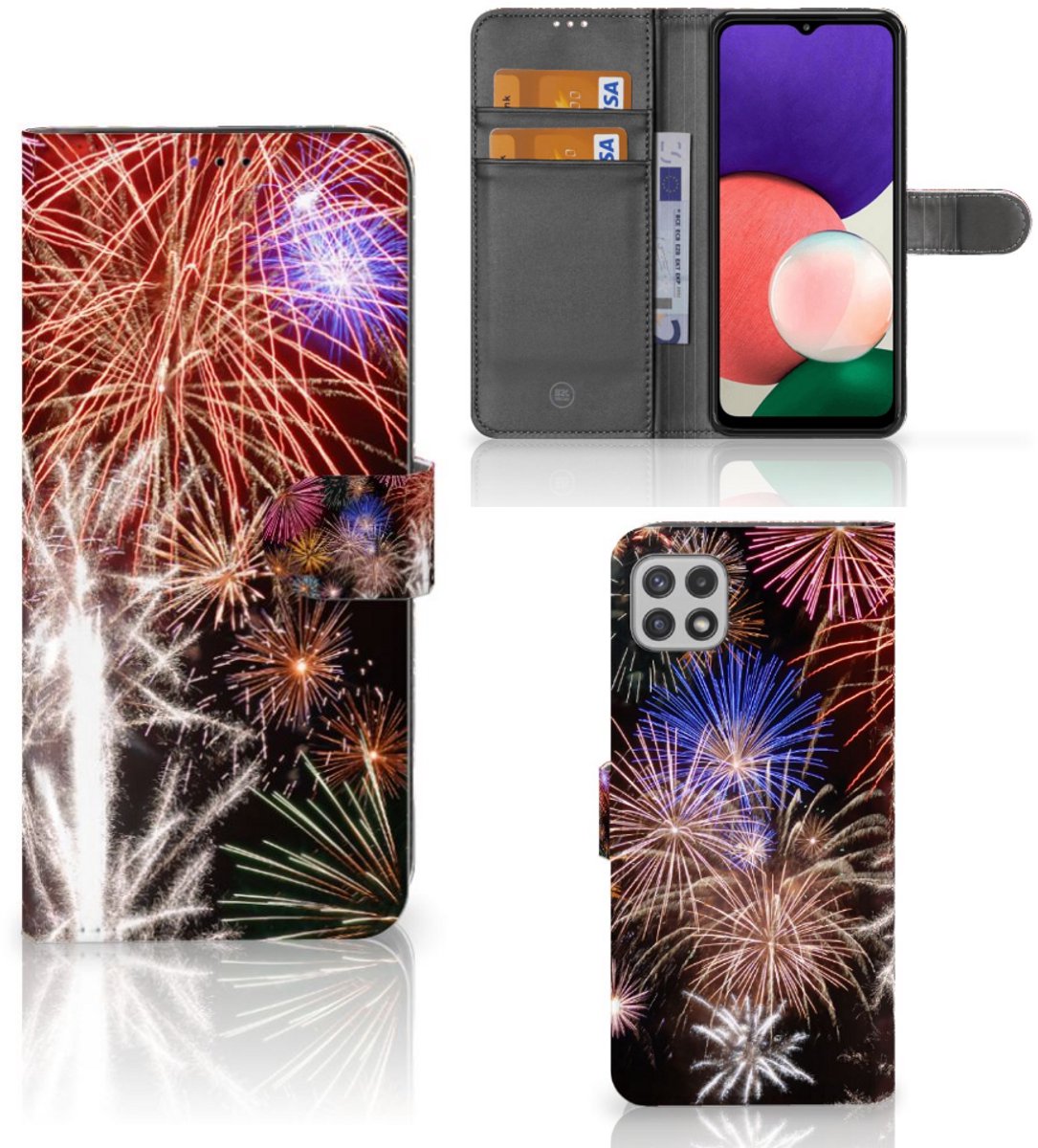 Samsung Galaxy A22 5G Wallet Case met Pasjes Vuurwerk