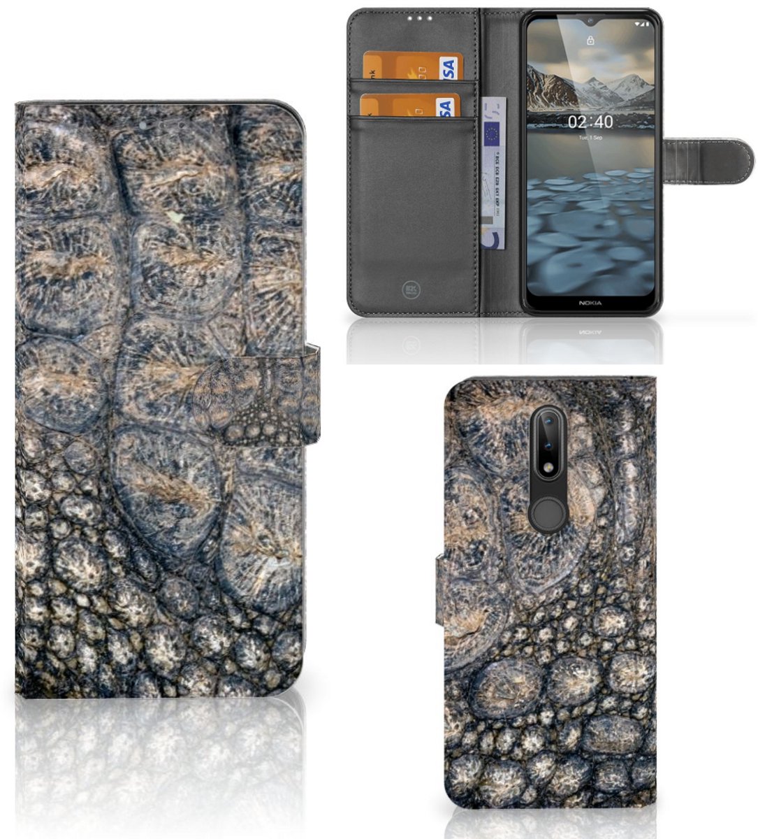 Nokia 2.4 Telefoonhoesje met Pasjes Krokodillenprint