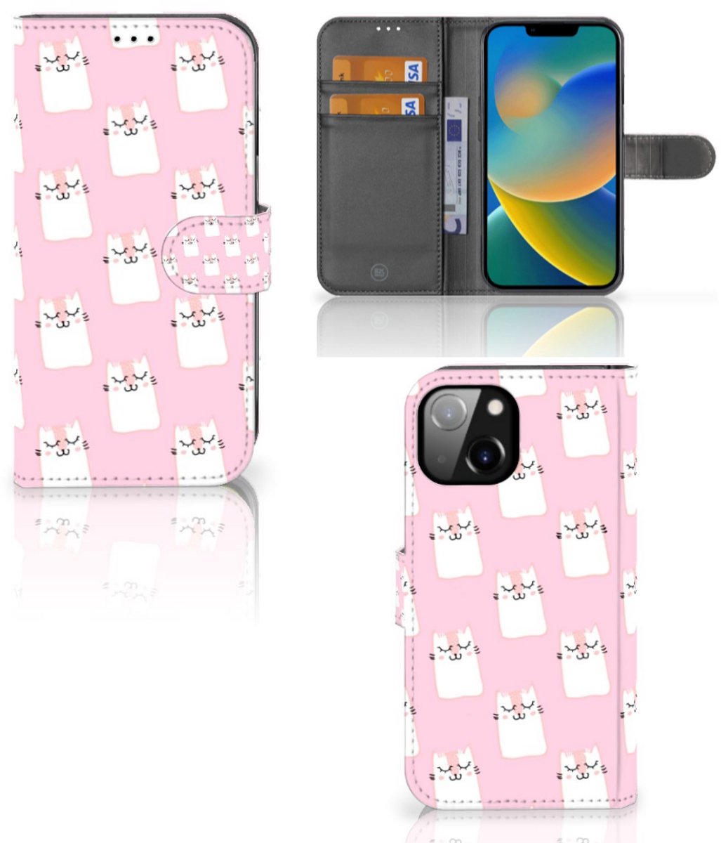 Apple iPhone 14 Telefoonhoesje met Pasjes Sleeping Cats