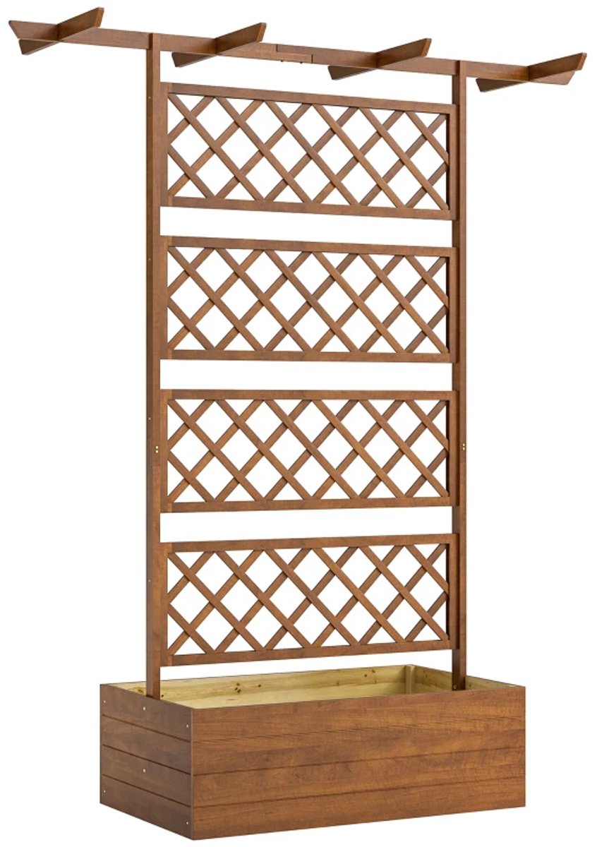 Plantenbak met Klimrek & Dak - Bloembak - Tuinrek - Tuinbed - Leiplantenbak - Plantenrek - Weerbestendig - Perfect voor Bloemen en Klimplanten – voor Tuin, Terras & Balkon - Hout - 160 x 55 x 183 cm