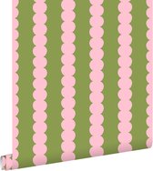 ESTAhome behang grafische print roze en groen - 0.53 x 10.05 m - 131749