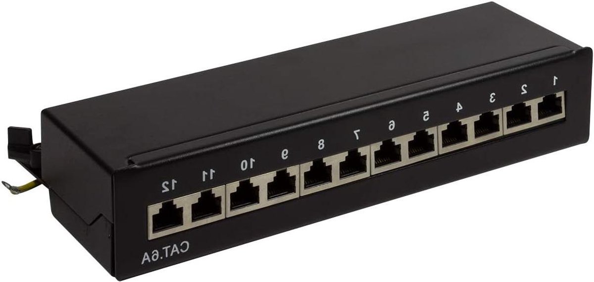 Patchpaneel Cat6A - Verdeelpaneel RJ45 - Netwerk Installatie - Afgeschermde Aansluitingen - 12 Poort - Zwart