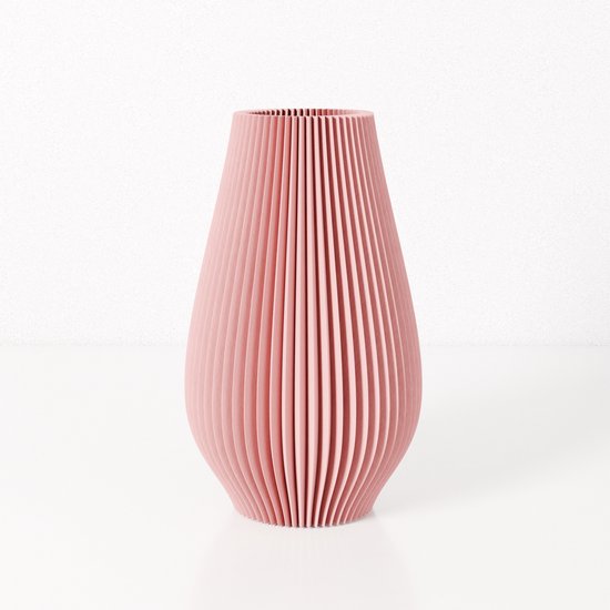 Fleuriek vaas EMMA - Roze H40 cm - Hoge vaas met geribbeld design - Stijlvolle decoratie voor kast of dressoir - Gemaakt van bio-kunststof