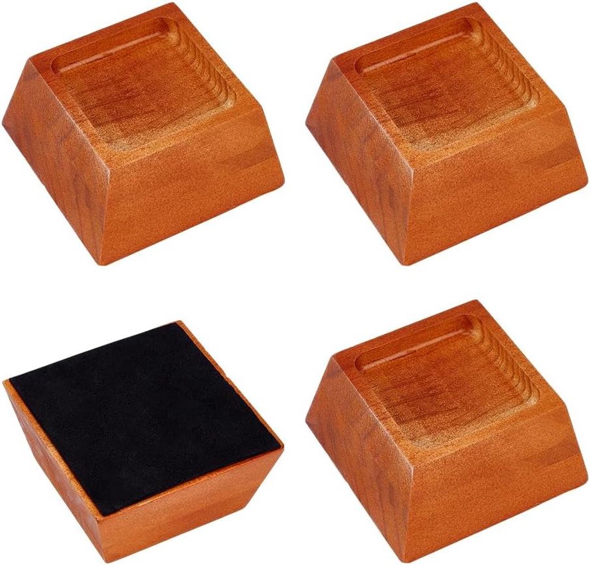 BENECREAT 4 stuks chocoladehouten bedverhogers, 52 mm (2,04 inch) trapeziumvormige grenen meubelverhogers, dennenhouten lifters voor bank, bed, stoel, tafel, bureau, meubels, fauteuils, kasten