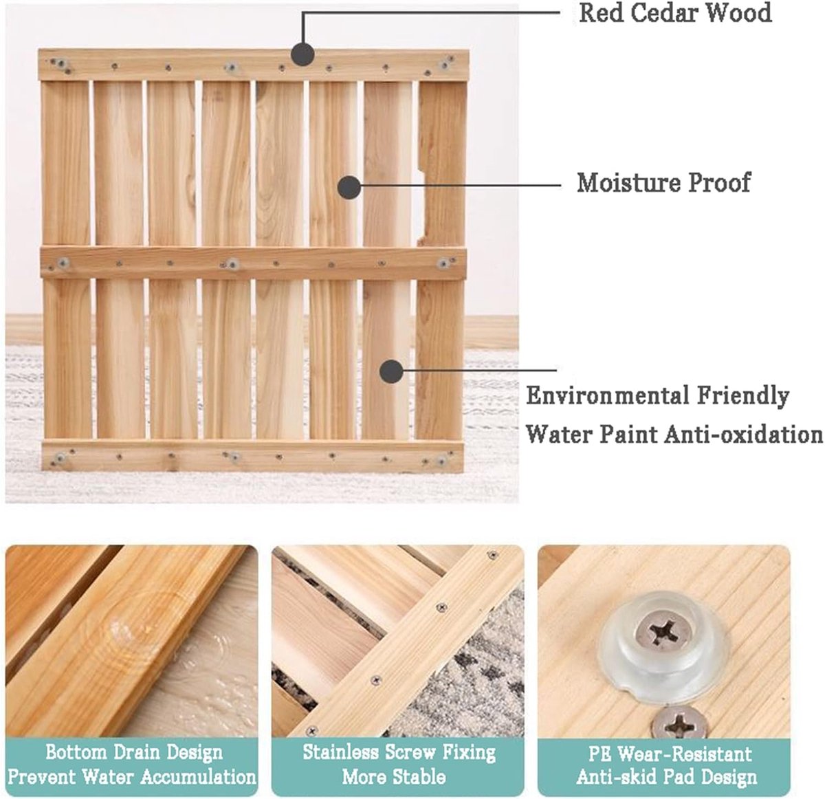 Bamboe Duckboard Badmat, Niet -Slip Douche Badkuipmat, Houten Lade, Badkuipaccessoires, Anti Slip Badmatten Voor Bad, Waterdichte Houten Vloermat Voor Binnen of Buiten,80x90cm/31x36in — cadeau in Wonen & Interieur - foto 6