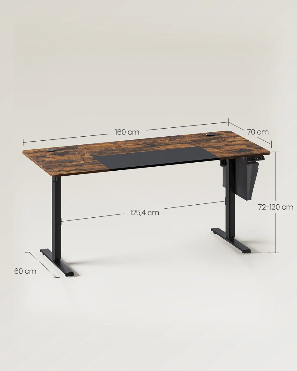 UrbanSelect Bureau - Werktafel - Elektrisch Verstelbaar 72 - 120cm - Geheugenfunctie - USB-A aansluiting - Metalen Frame - Bruin Bruin-zwart