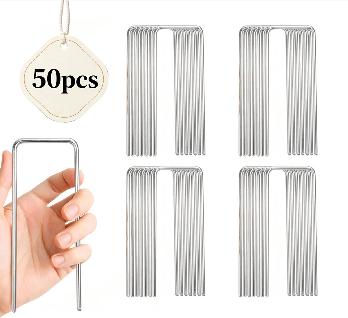 50 stuks grondankers - 150 x 30 x 3 mm - zilver U-vormige tuinharingen - vloeranker - stabiel - bevestigingsanker - grondhaken - tuinharingen - grondnagels - stabiel voor kunstgras - tuinvlies - gazonrooster - omheining