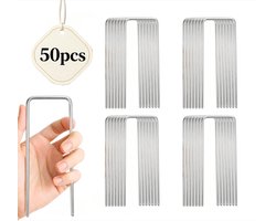 50 stuks grondankers - 150 x 30 x 3 mm - zilver U-vormige tuinharingen - vloeranker - stabiel - bevestigingsanker - grondhaken - tuinharingen - grondnagels - stabiel voor kunstgras - tuinvlies - gazonrooster - omheining
