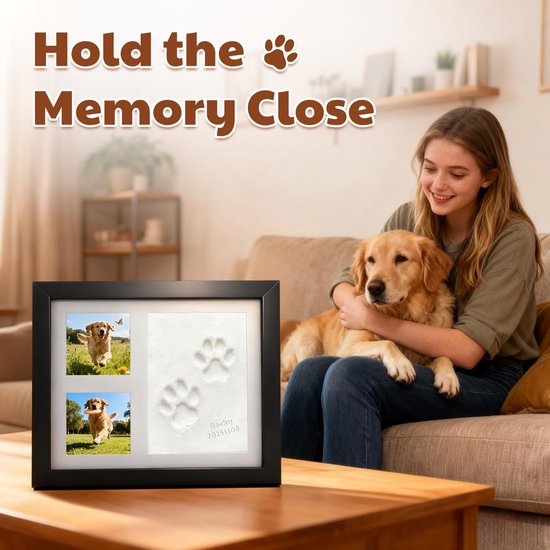 Fotolijst met pootafdrukken van hond en kat, gemaakt van klei, set met voetafdrukken voor baby's van 0-6 maanden, pootafdrukken van kat en hond, cadeaus om op te hangen of neer te zetten, zwart van Merkloos — afbeelding 5