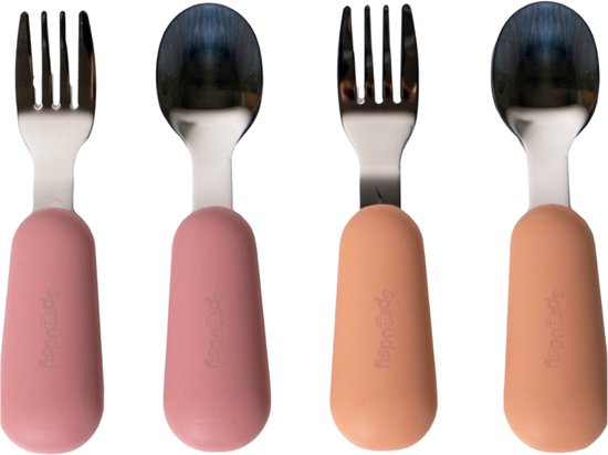 Couverts pour enfants Sproudsy - Bébé - 2 Cuillères et Fourchettes Bébé - Couverts Bébé - Sans BPA - Acier Inox - Rose Oranje