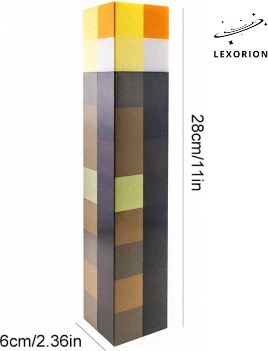 Lexorion PixelArt Torch Lamp 28 cm - LED Nachtlampje - USB Oplaadbaar - Sfeerverlichting - Kinderkamer & Gamekamer van lexorion — afbeelding 3