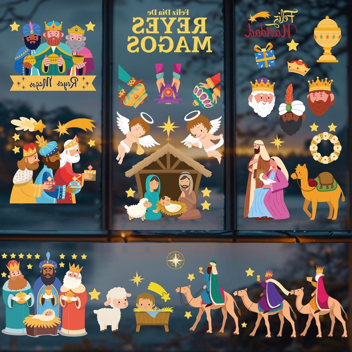 Kerstvensterstickers - 9 vellen met Spaanse kerstdecoratie voor een feestelijke uitstraling