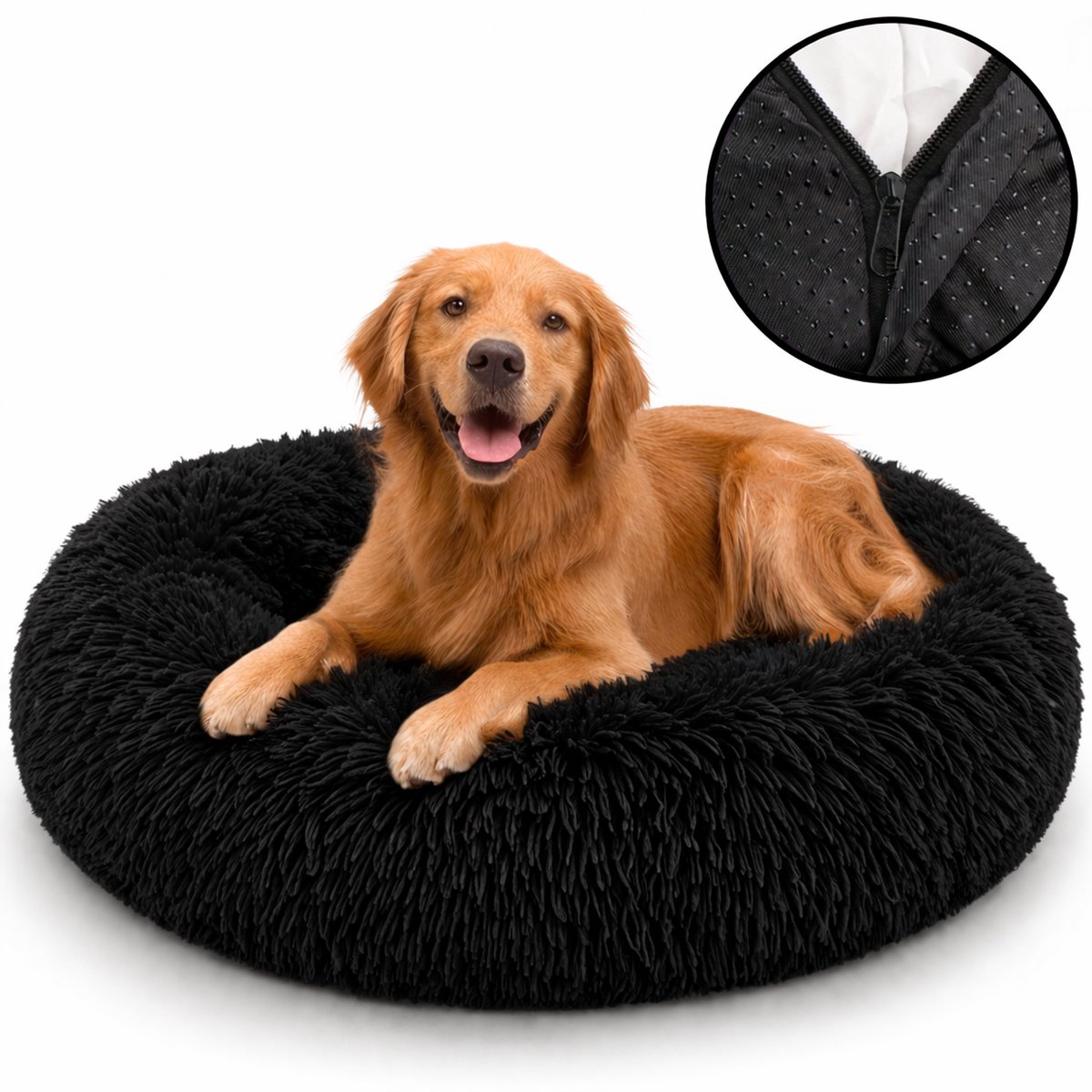 Behave Hondenmand Deluxe - Maat XL - 80 cm - Hondenkussen - Hondenbed - Donutmand - Wasbaar - Fluffy - Donut - Zwart